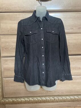 Black Western Pearl Snap Button Shirt Untuckit